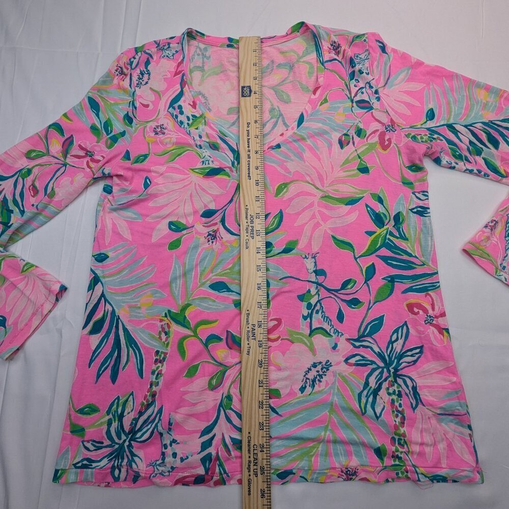 Lilly Pulitzer Long Sleeve V-Neck Top – Pink Tropical Floral Print Size S - Picture 4 of 7